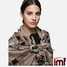 Flower Rose Khaki 100 Wool Tartan Fabric Long Tassel Fringe Kashmir Shawl